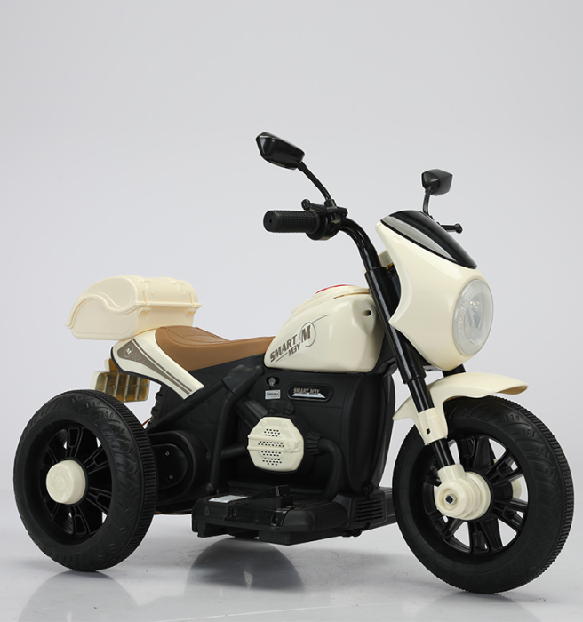 Motocicleta electrica copii Retro 3 roti, 6V, portbagaj depozitare, lumini LED, muzica, 2-5 ani, crem [2]