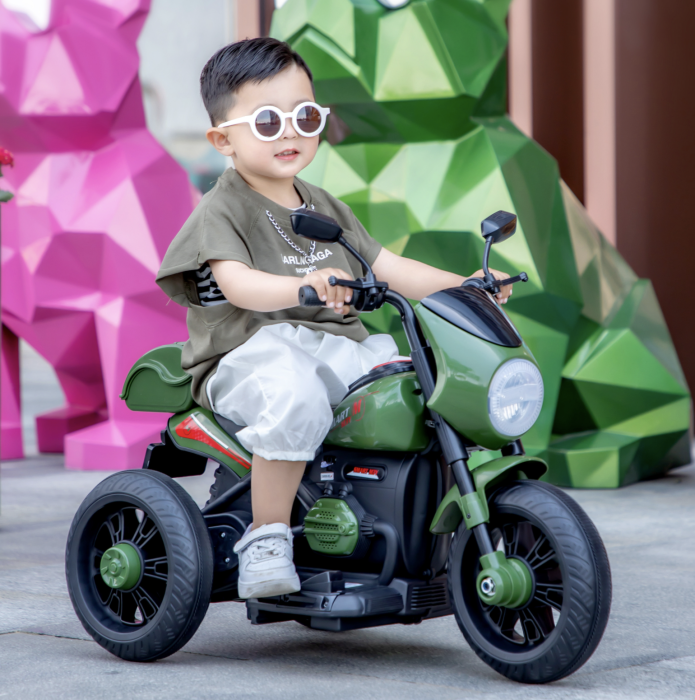 Motocicleta electrica copii Retro 3 roti, 6V, portbagaj depozitare, lumini LED, muzica, 2-5 ani, verde [3]