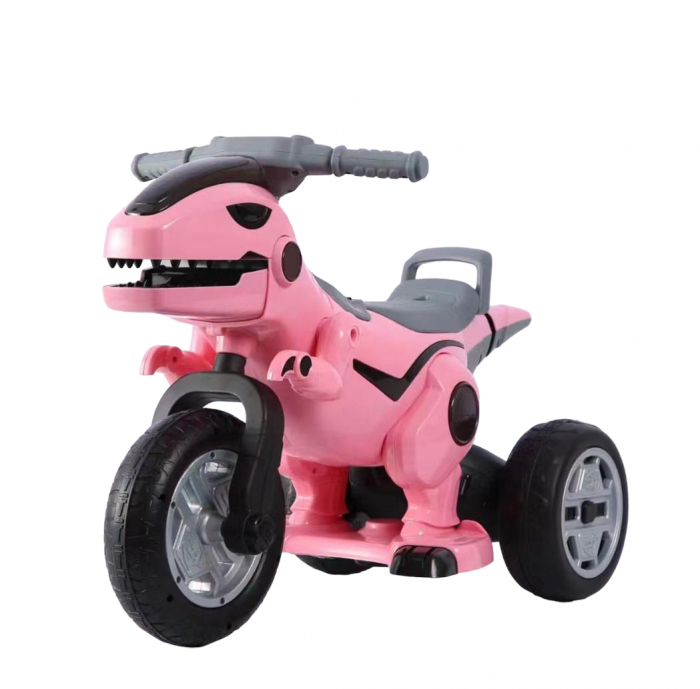 Motocicleta electrica cu 3 roti, 12V, 2 motoare, 3-7 ani, Dino roz [4]