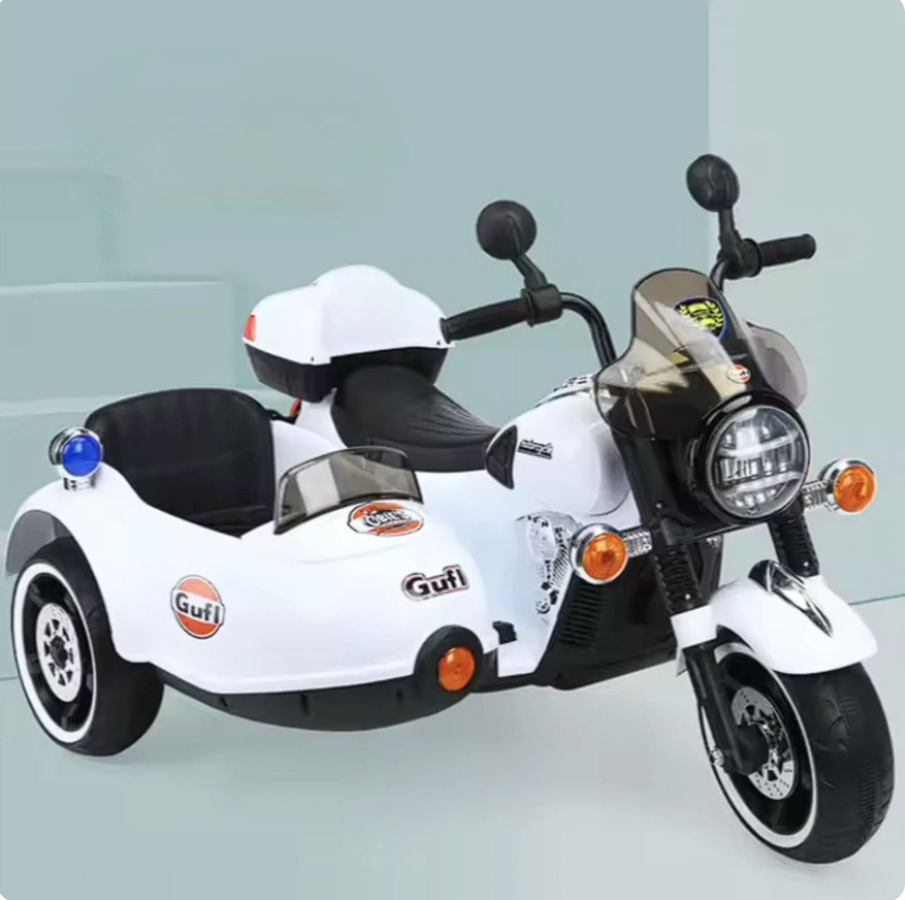 Motocicleta electrica cu atas 1916 alb, 2 locuri, 12V, lumini LED, 2-10 ani, 50 kg [3]