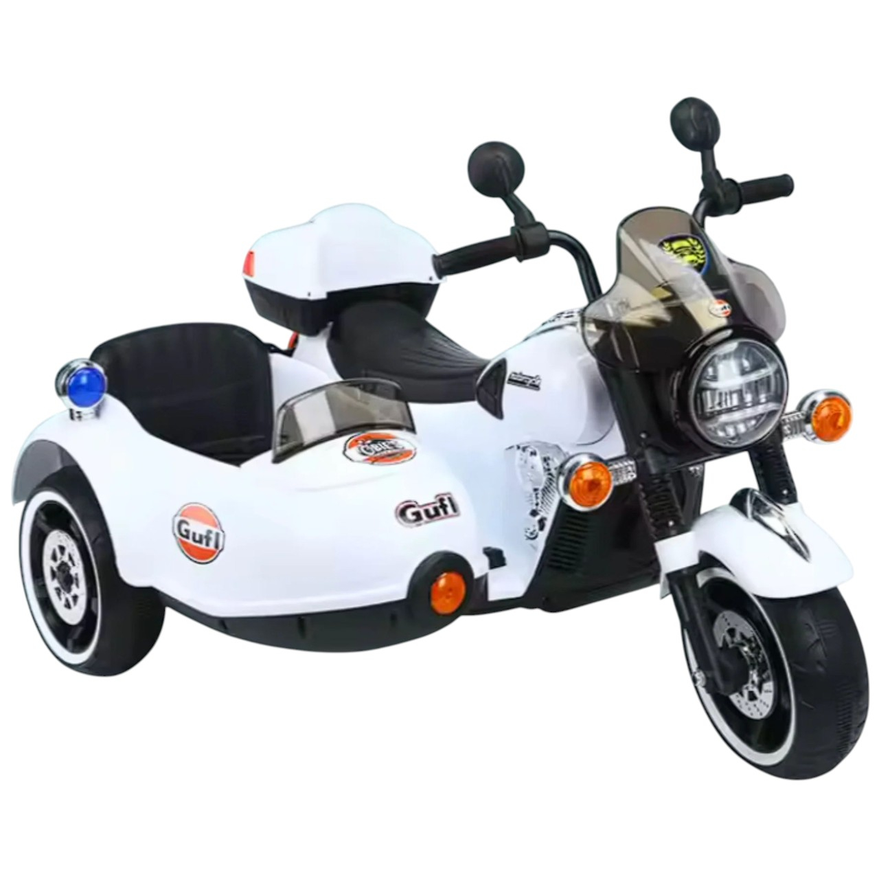 Motocicleta electrica cu atas 1916 alb, 2 locuri, 12V, lumini LED, 2-10 ani, 50 kg [2]