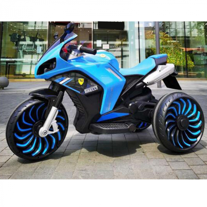 Motocicleta electrica pentru copii 2-10 ani, cu doua motoare, acumulator 12V, cu aburi, muzica si lumini, 266 albastru [4]