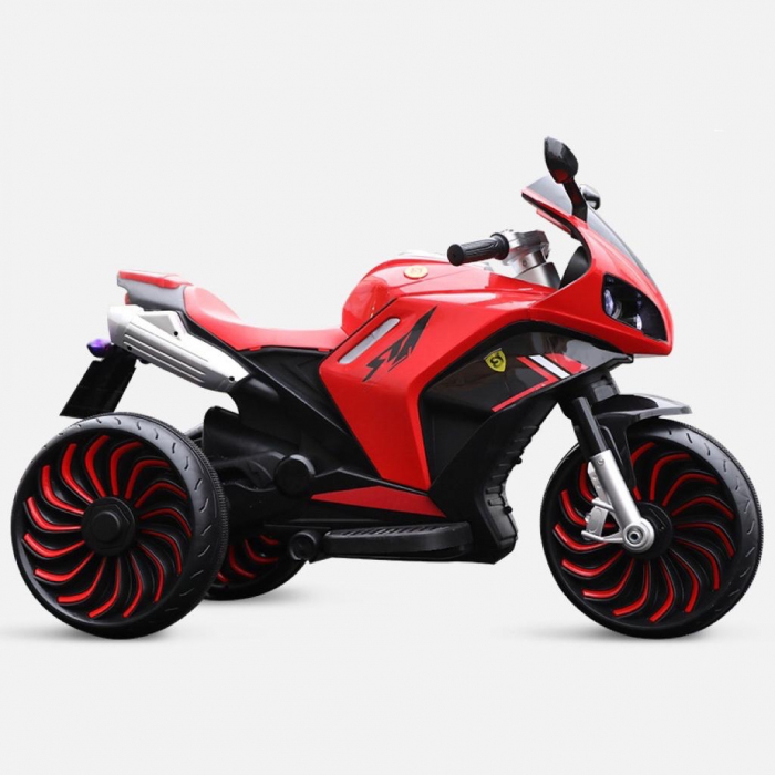 Motocicleta electrica pentru copii 2-10 ani, cu doua motoare, acumulator 12V, cu aburi, muzica si lumini, 266 rosu [10]