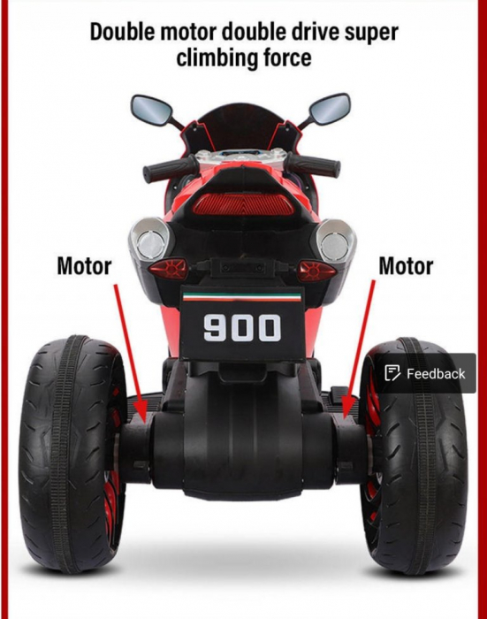 Motocicleta electrica pentru copii 2-10 ani, cu doua motoare, acumulator 12V, cu aburi, muzica si lumini, 266 verde [8]