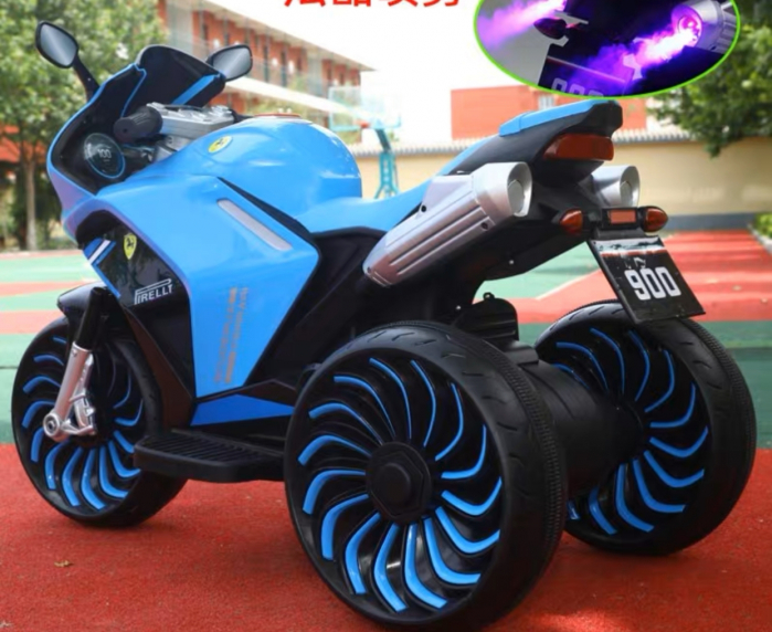 Motocicleta electrica pentru copii 2-10 ani, cu doua motoare, acumulator 12V, cu aburi, muzica si lumini, 266 albastru [2]