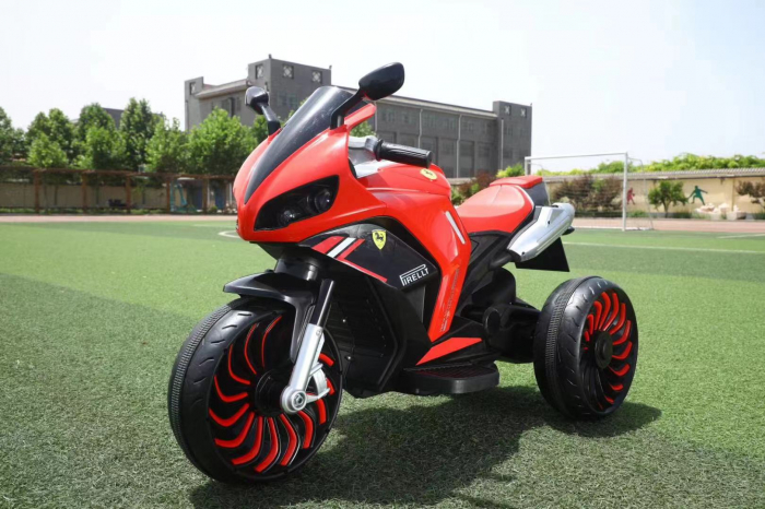 Motocicleta electrica pentru copii 2-10 ani, cu doua motoare, acumulator 12V, cu aburi, muzica si lumini, 266 rosu [9]