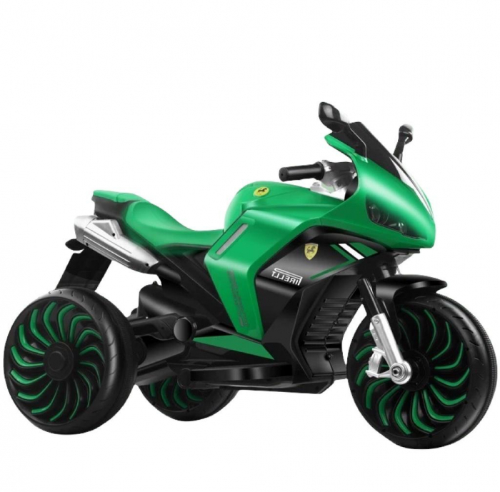 Motocicleta electrica pentru copii 2-10 ani, cu doua motoare, acumulator 12V, cu aburi, muzica si lumini, 266 verde [2]