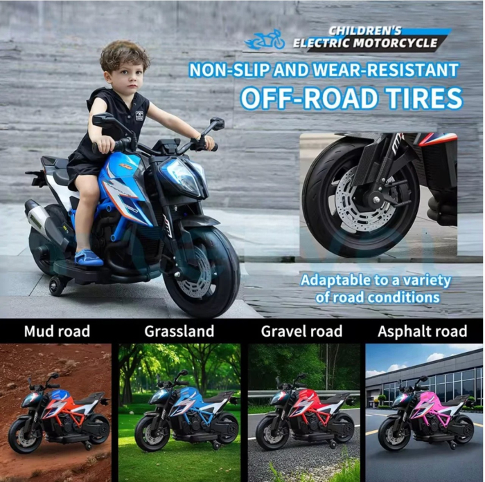 Motocicleta electrica pentru copii DLS-X12, cu lumini, muzica, MP3 si USB, albastru [5]