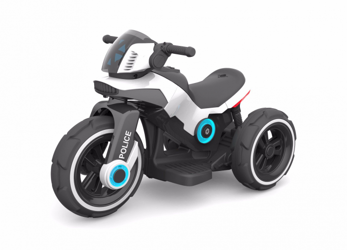 Motocicleta eléctrica pentru copii, doua motoare, acumulator 12V, cu muzica si lumini, alba [1]