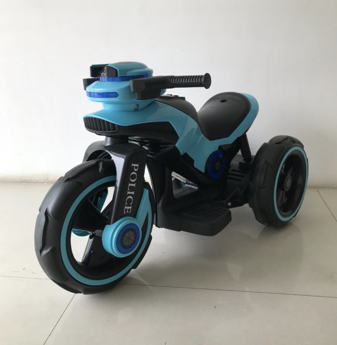 Motocicleta eléctrica pentru copii, doua motoare, acumulator 12V, cu muzica si lumini, bleu [2]