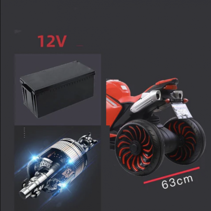 Motocicleta electrica pentru copii 2-10 ani, cu doua motoare, acumulator 12V, cu aburi, muzica si lumini, 266 verde [11]