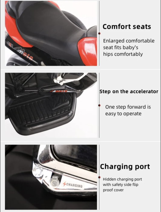 Motocicleta electrica pentru copii PKQ-1160, cu roti mari si lumini, 12V, 2-5 ani, Alb [11]