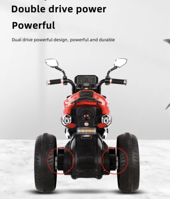 Motocicleta electrica pentru copii PKQ-1160, cu roti mari si lumini, 12V, 2-5 ani, Rosu [10]