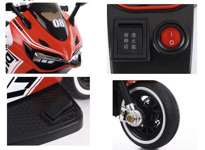 Motocicleta electrica pentru copii HT-6188, sezut piele, acceleratie pe maner, 2-8 ani, Rosu [2]