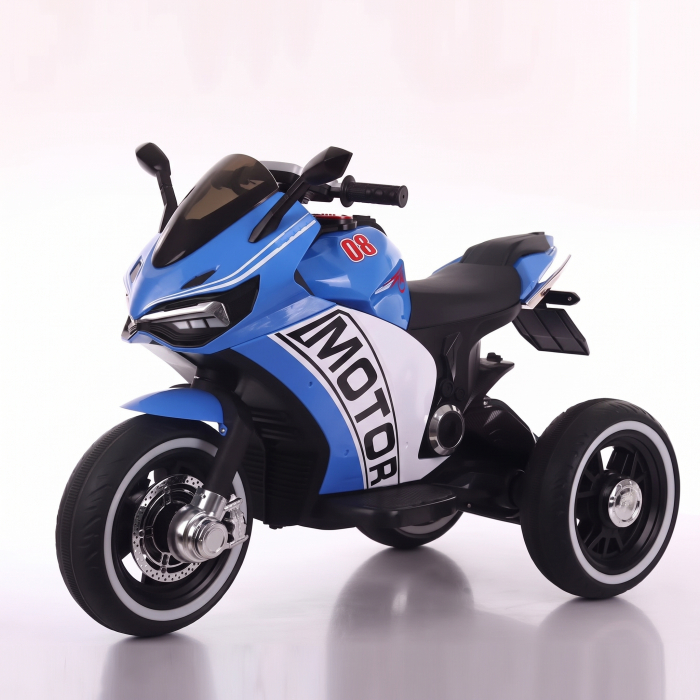Motocicleta electrica pentru copii HT-6188, sezut piele, acceleratie pe maner, 2-8 ani, Albastru [2]