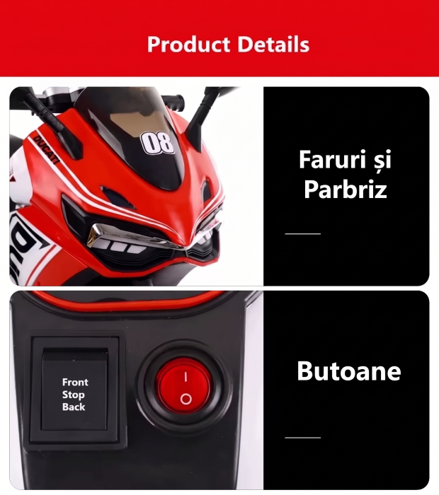 Motocicleta electrica pentru copii HT-6188, sezut piele, acceleratie pe maner, 2-8 ani, Albastru [6]