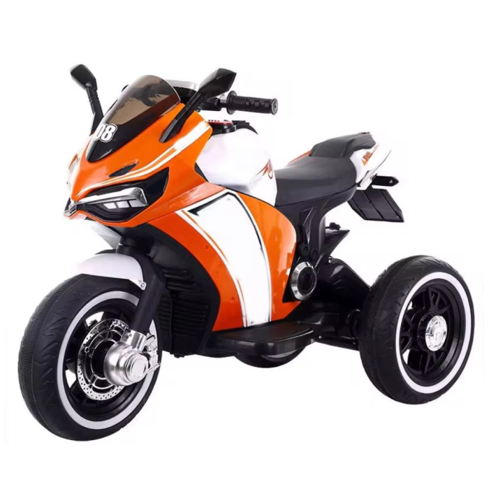 Motocicleta electrica pentru copii HT-6188, sezut piele, acceleratie pe maner, 2-8 ani, Portoccaliu [3]