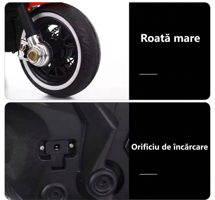 Motocicleta electrica pentru copii HT-6188, sezut piele, acceleratie pe maner, 2-8 ani, Rosu [3]