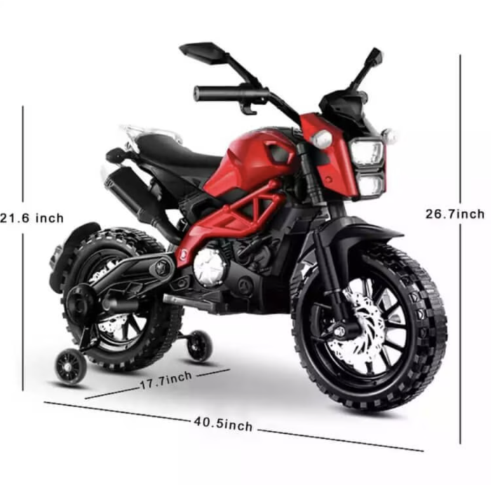 Motocicleta electrica copii Enduro DLS01, 12V, suspensie, MP3, roti ajutatoare, 3-8 ani, rosu [5]