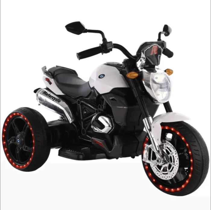 Motocicleta electrica pentru copii PKQ-1160, cu roti mari si lumini, 12V, 2-5 ani, Alb [3]