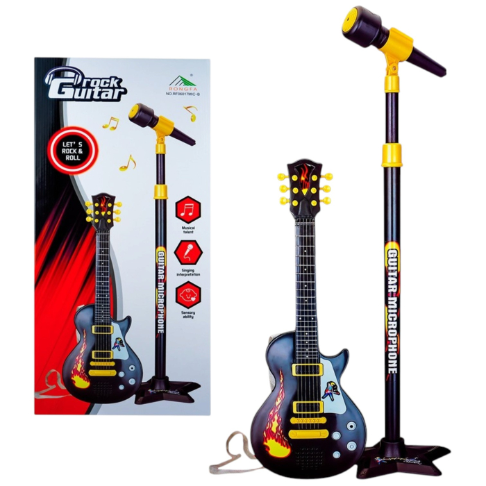 Set Chitara Electrica De Jucarie Cu Microfon Si Stativ Reglabil 110 cm 3 Ani [2]