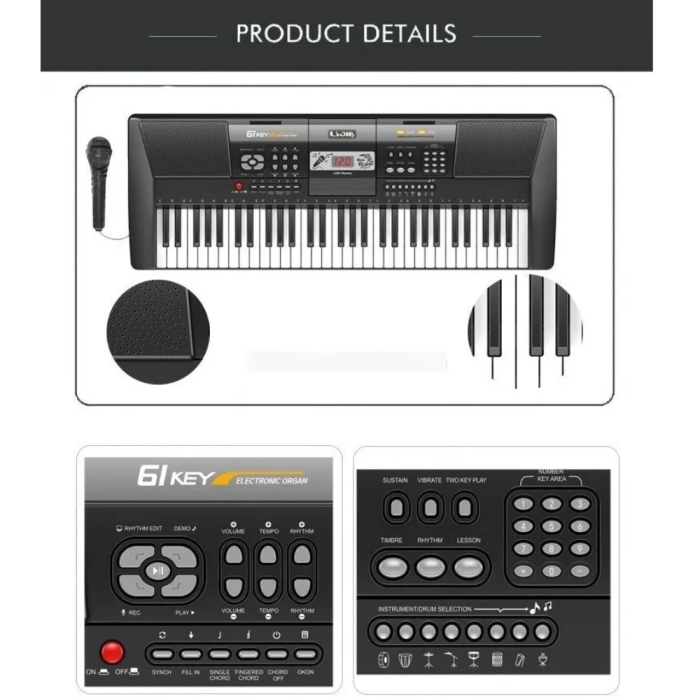 Orga Electronica cu Microfon – 61 de clape, ecran LCD, functii multiple, 81 x 30 cm [3]