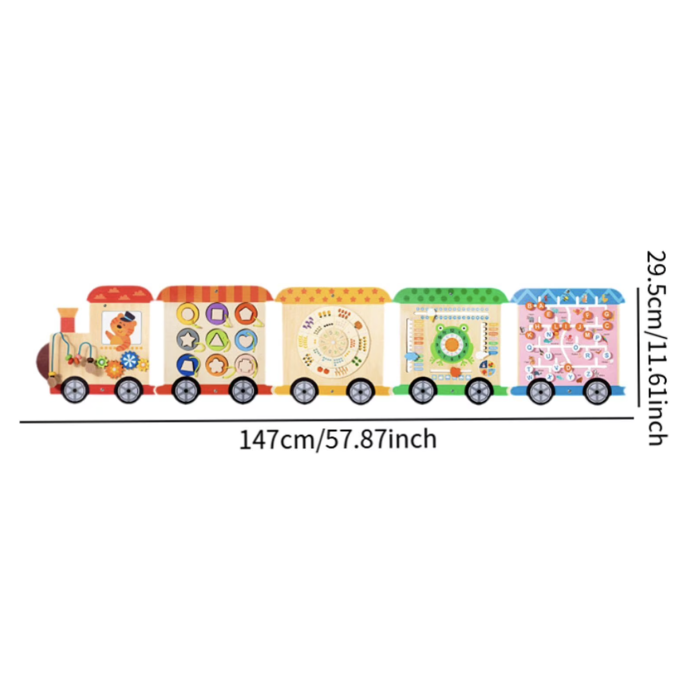 Panou senzorial educativ de perete, din lemn Trenulet Busy Board Montessori, 147 cm [5]