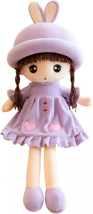 Papusa mare 45 cm Velvet din plus, canta Are mama o fetita, mov [3]