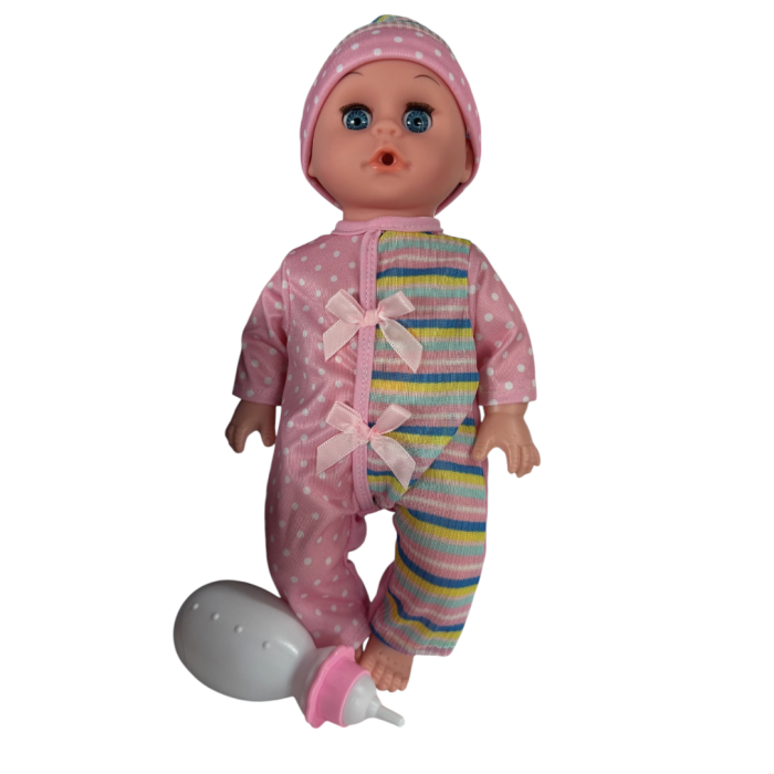 Papusa bebe interactiv, face pipi 30 cm salopeta roz, 11 fraze, biberon, 3 ani+ [2]