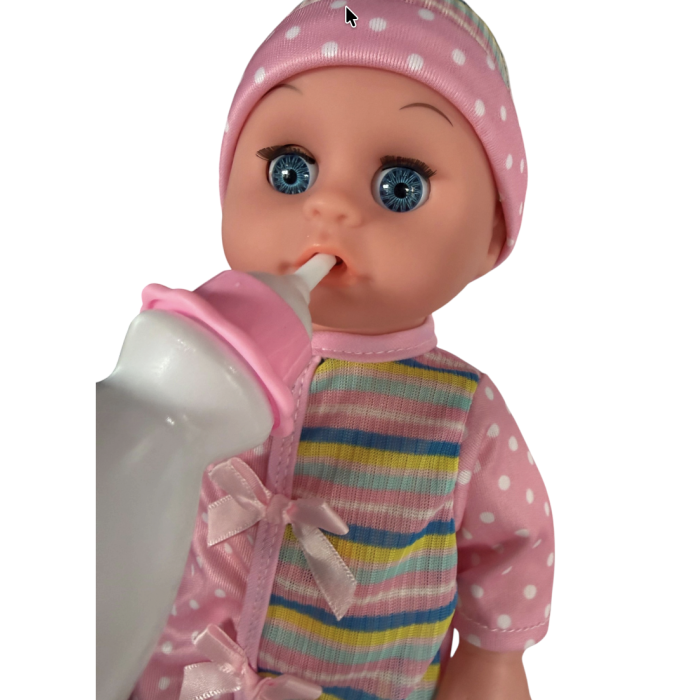 Papusa bebe interactiv, face pipi 30 cm salopeta roz, 11 fraze, biberon, 3 ani+ [3]