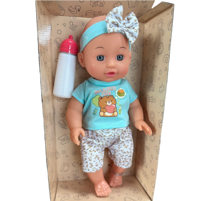 Papusa baietel, costum cu imprimeu, 30 cm cu biberon, face pipi, 10 sunete, 3 ani+ [4]