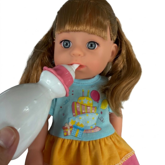 Papusa 33 cm cu par lung aramiu si articulatii mobile, face pipi, material dur, 3+ [3]