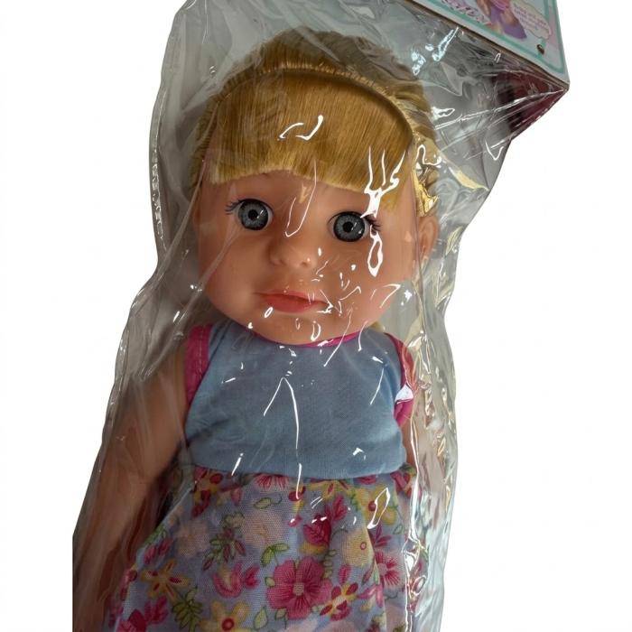 Papusa 33 cm cu par lung blond si articulatii mobile, face pipi, material dur, 3+ [9]