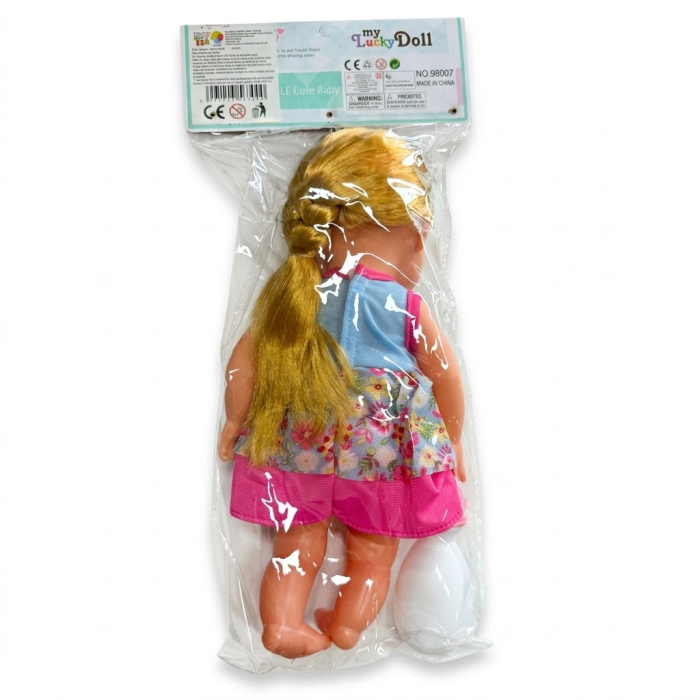 Papusa 33 cm cu par lung blond si articulatii mobile, face pipi, material dur, 3+ [7]