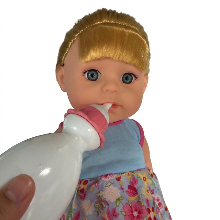 Papusa 33 cm cu par lung blond si articulatii mobile, face pipi, material dur, 3+ [3]