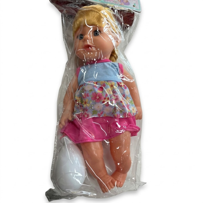 Papusa 33 cm cu par lung blond si articulatii mobile, face pipi, material dur, 3+ [6]