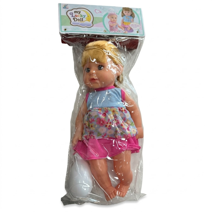 Papusa 33 cm cu par lung blond si articulatii mobile, face pipi, material dur, 3+ [8]