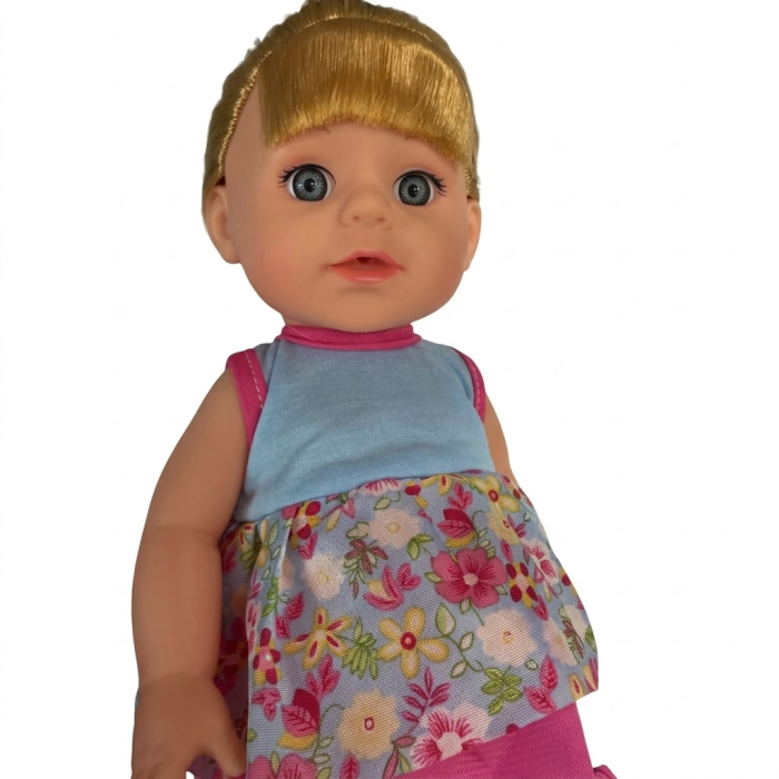 Papusa 33 cm cu par lung blond si articulatii mobile, face pipi, material dur, 3+ [4]