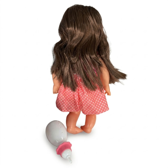 Papusa 33 cm cu par lung brunet i articulatii mobile, face pipi, material dur, 3+ [2]