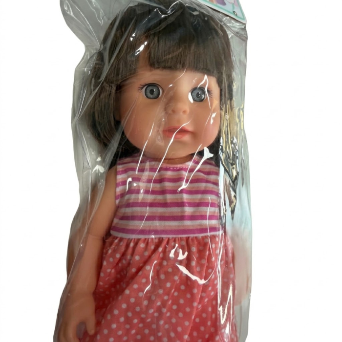 Papusa 33 cm cu par lung brunet i articulatii mobile, face pipi, material dur, 3+ [4]