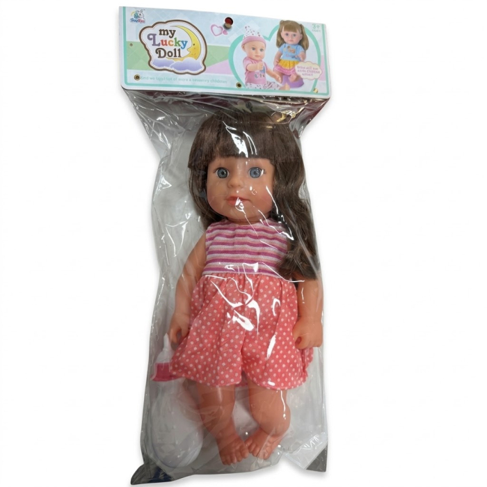 Papusa 33 cm cu par lung brunet i articulatii mobile, face pipi, material dur, 3+ [5]