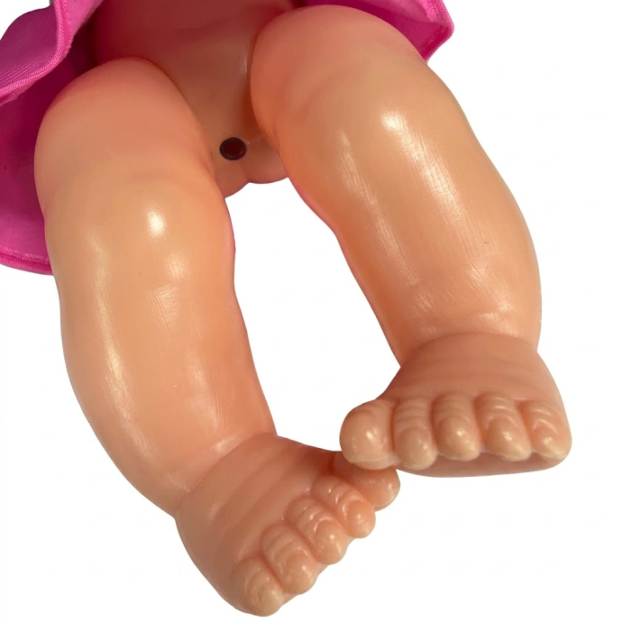 Papusa bebe 32 cm, in salopeta roz, cu biberon, scutec, face pipi, articulatii mobile, 3+ [4]