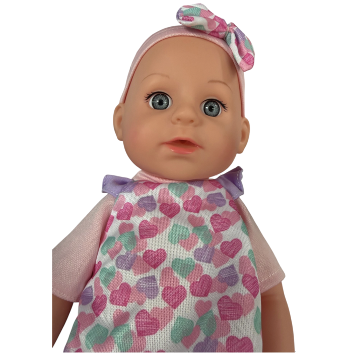 Papusa bebe 32 cm in costum multicolor, cu biberon, scutec, face pipi, articulatii mobile, 3+ [4]