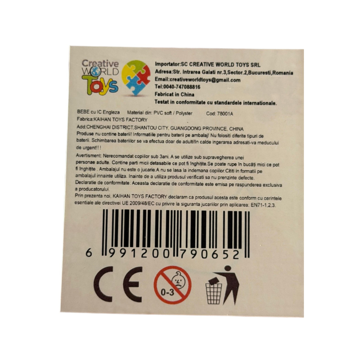 Papusa baietel, costum cu imprimeu, 30 cm cu biberon, face pipi, 10 sunete, 3 ani+ [7]