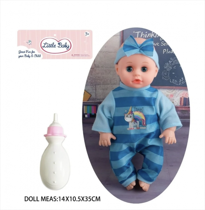 Papusa bebelus cu biberon, 30 cm, bleu [3]