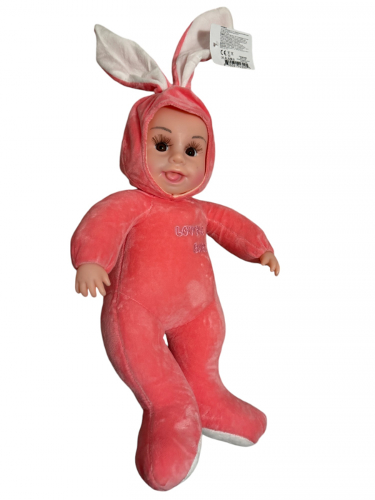 Papusa Bebelus cu urechi de iepuras din plus, 50 cm, spune Inger-Ingerasul meu, roz inchis [4]