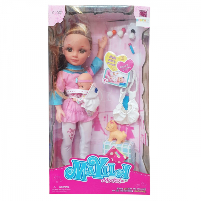 Papusa Fotomodel Maylla este Babysitter, cu bebelus si accesorii [4]