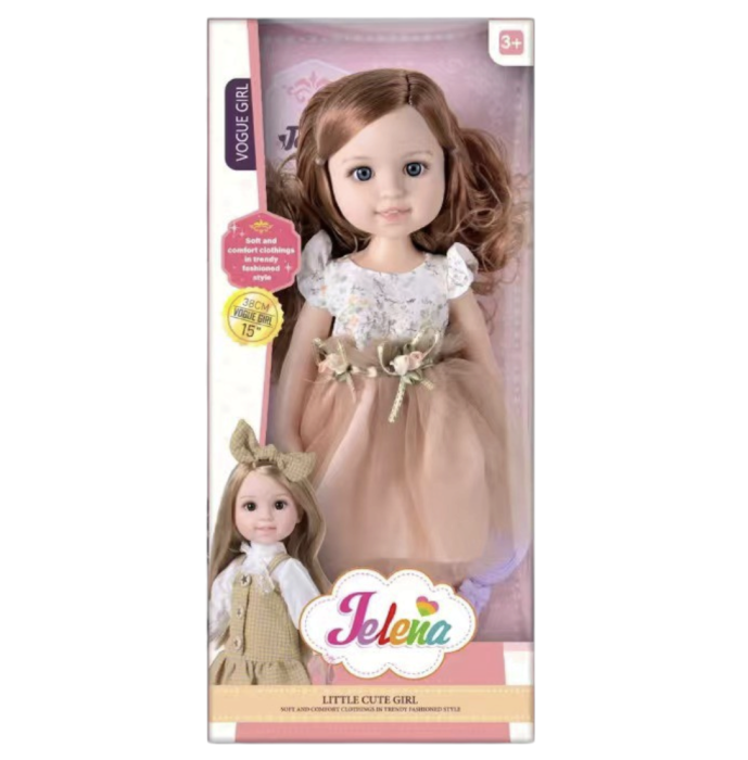 Papusa Jelena 38 cm cu rochie superba crem si perie de par, cutie cadou, 3+ [2]