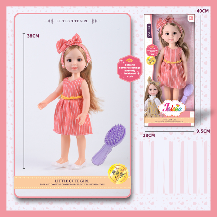 Papusa Jelena 38 cm cu rochie superba roz si perie de par, cutie cadou, 3+ [4]