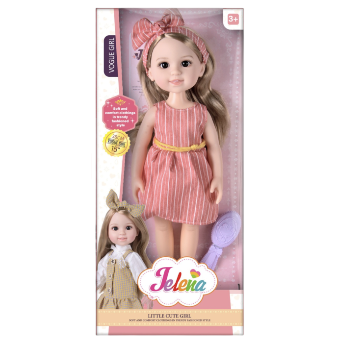 Papusa Jelena 38 cm cu rochie superba roz si perie de par, cutie cadou, 3+ [2]